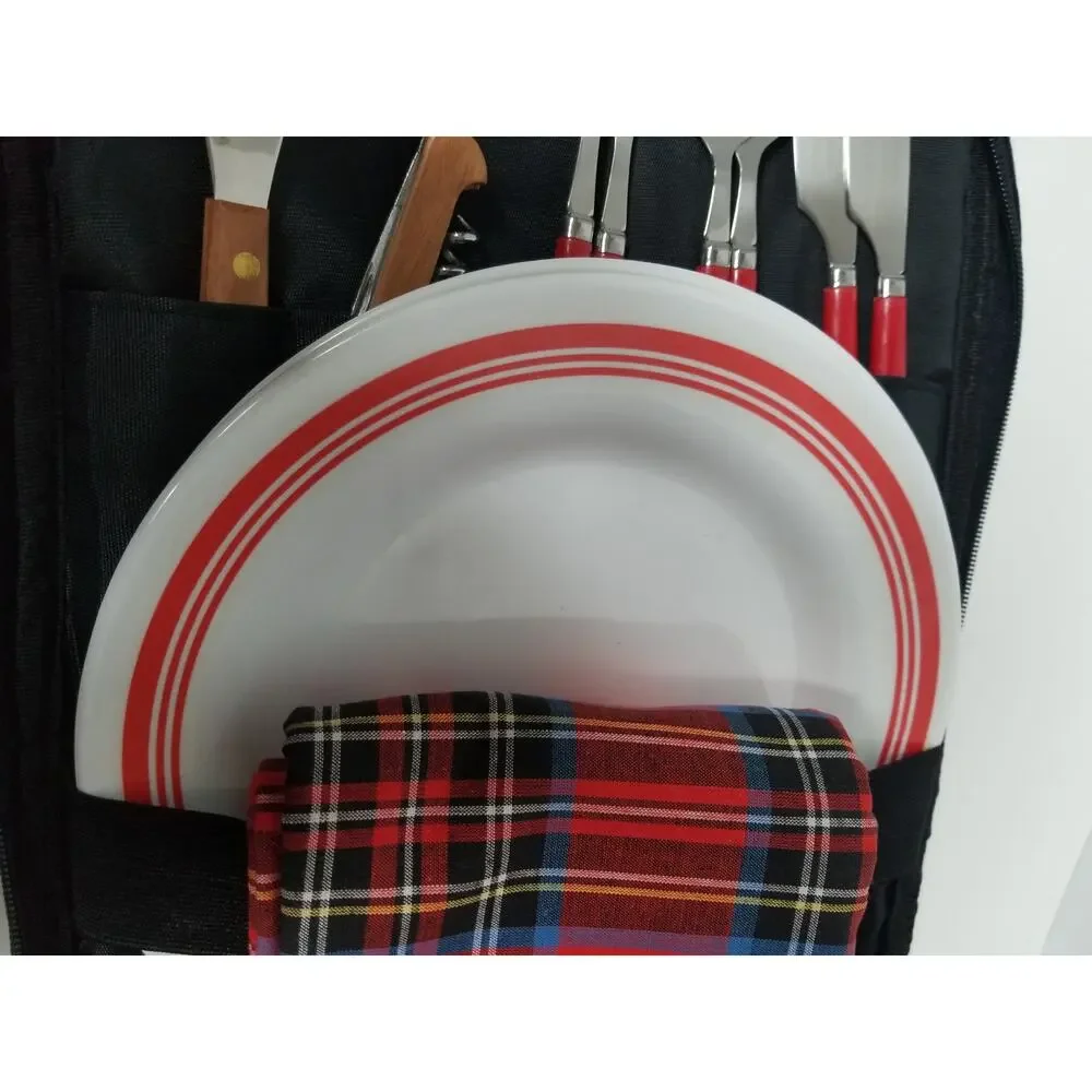 Vintage 2 Person Picnic Backpack Kit Insulated Cooler Utensil Glasses Plates New